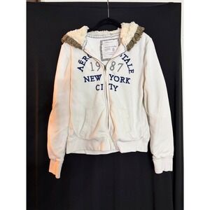 Vintage Y2K Youth Aeropostale Full Zip Faux Fur Hooded Sweatshirt Size XL